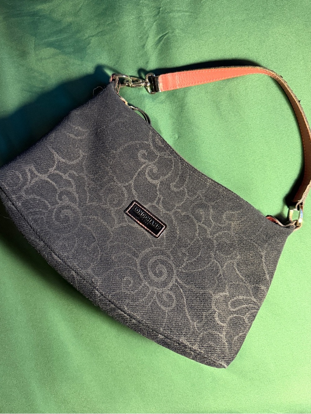 Longchamp Floral Embossed Bag. Black and Pink.